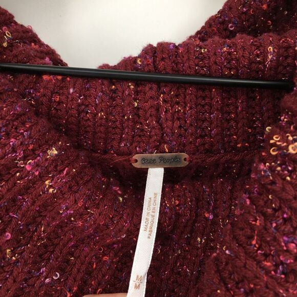 Free People Leo Tunic Sweater Womens Medium Wine Rib Cowl Neck Oversized NWT - Picture 4 of 11